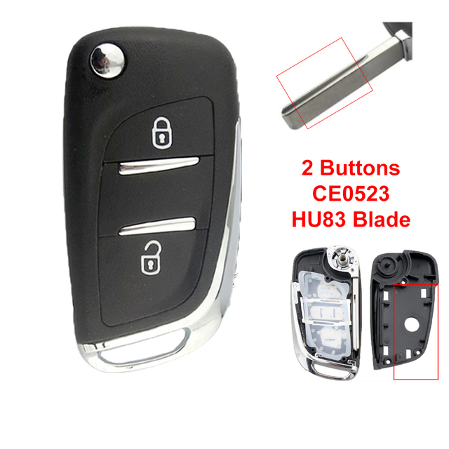 OkeyTech modificado Flip remoto de la llave del coche para Peugeot 307, 408, 308, 4007, 3008 para Citroen C2 C3 C4 C5 C6 VA2/HU83 CE0536/CE0523: 2BT HU83 0523