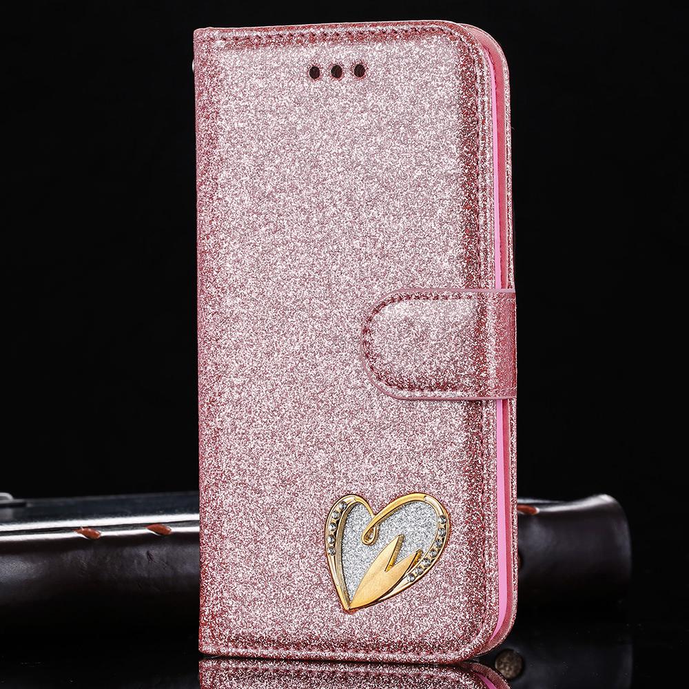 LAPOPNUT Magnetischen Flip Leder Brieftasche Glitter Strass Herz Abdeckung Fall für Iphone 11 Pro Xr Xs Max X 8 7 plus 6 6s 5 5s SE: For iPhone 7 Plus