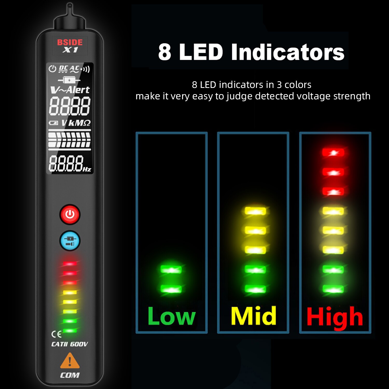 Voltímetro elétrico, detector de voltagem sem contato com indicador de circuito, teste de fio ao vivo, multímetro ncv, teste de continuidade hz