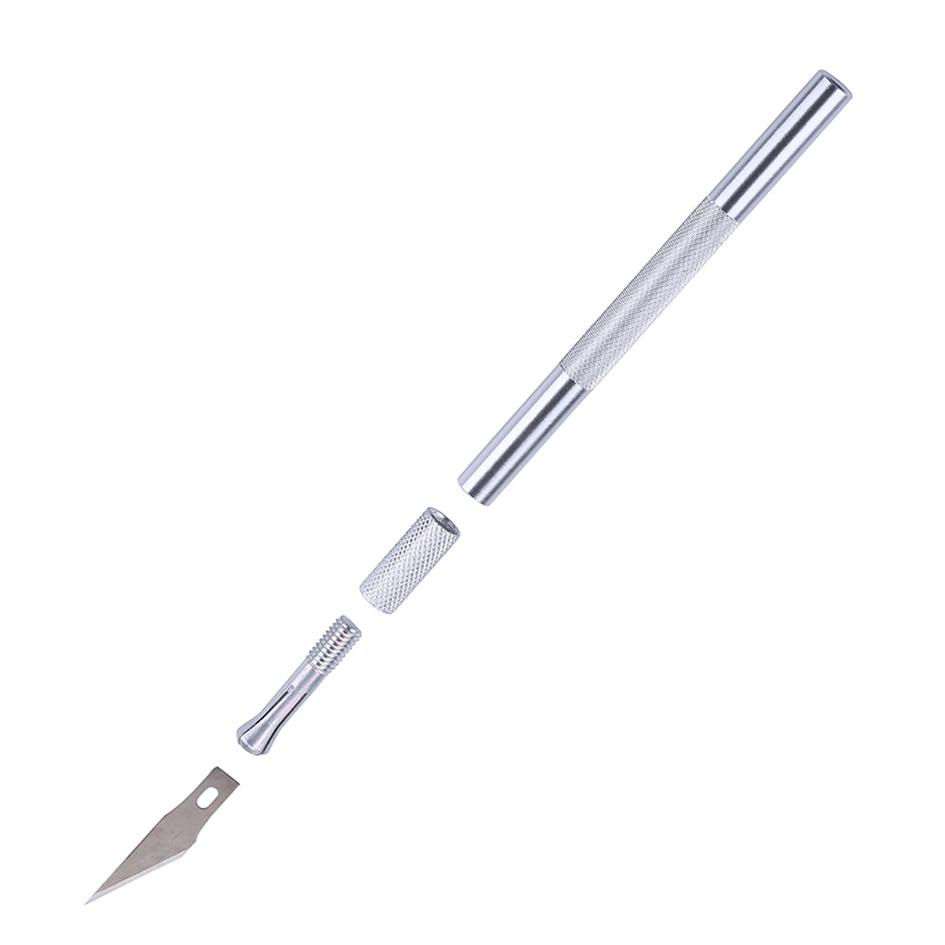 Cuchillo de hoja de bisturí con mango de Metal para cortar papel y madera, utensilio de utilidad para manualidades, suministros de corte y grabado, 1 Juego