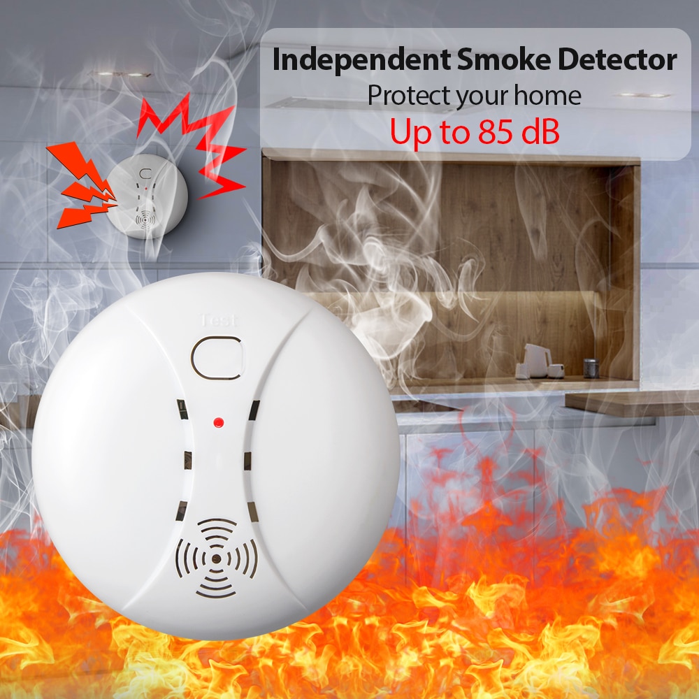 High Quatity 433MHZ Wireless Fire Alarm Sensor Fire Protection Smoke Detector for Indoor Kitchen Home Alarm Security System