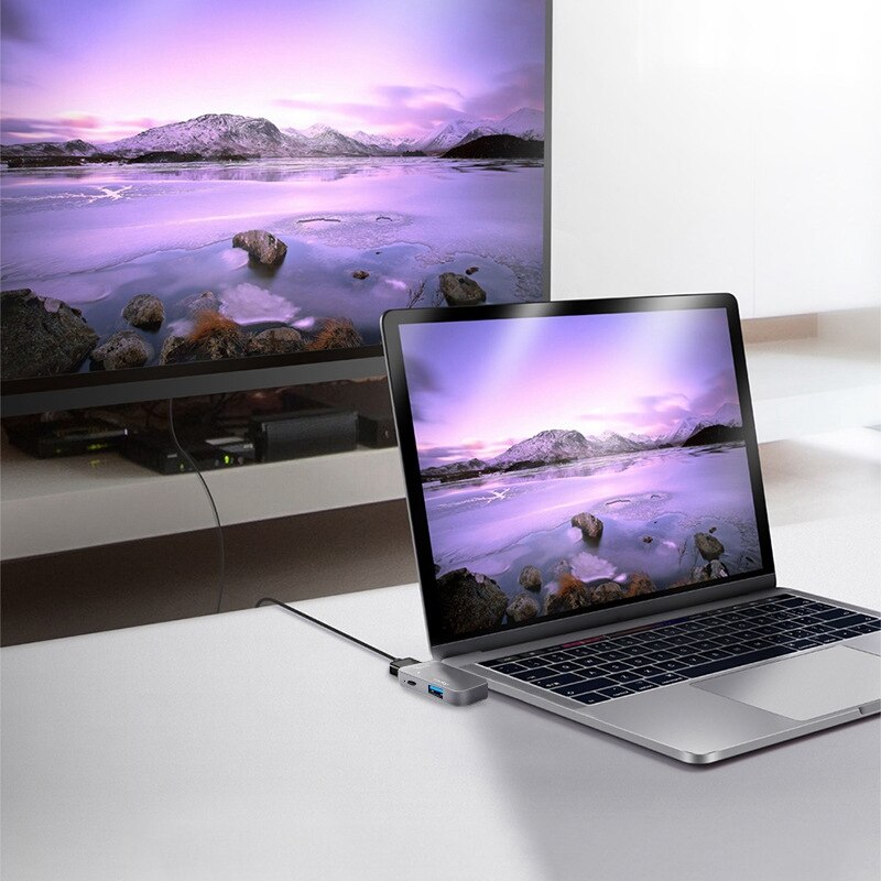 MultiFunction USB Hub Adapter 3 In1 USB C Hub Adapter 4K HDMI Thunderbolt 3.1 Charger for Pro