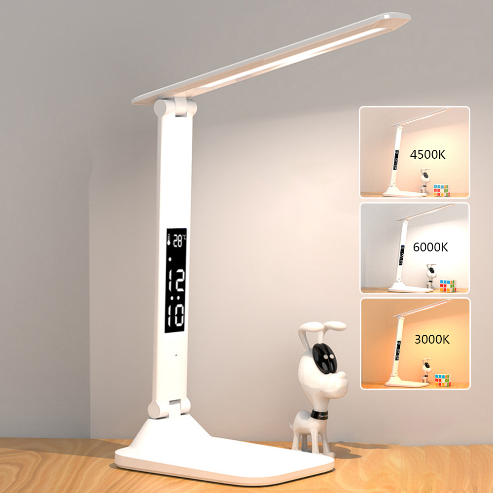 USB-bureaulamp 3 niveaus dimbaar aanraaknachtlampje Oplaadbaar multifunctioneel opvouwbaar met kalenderklok Studie-leeslamp