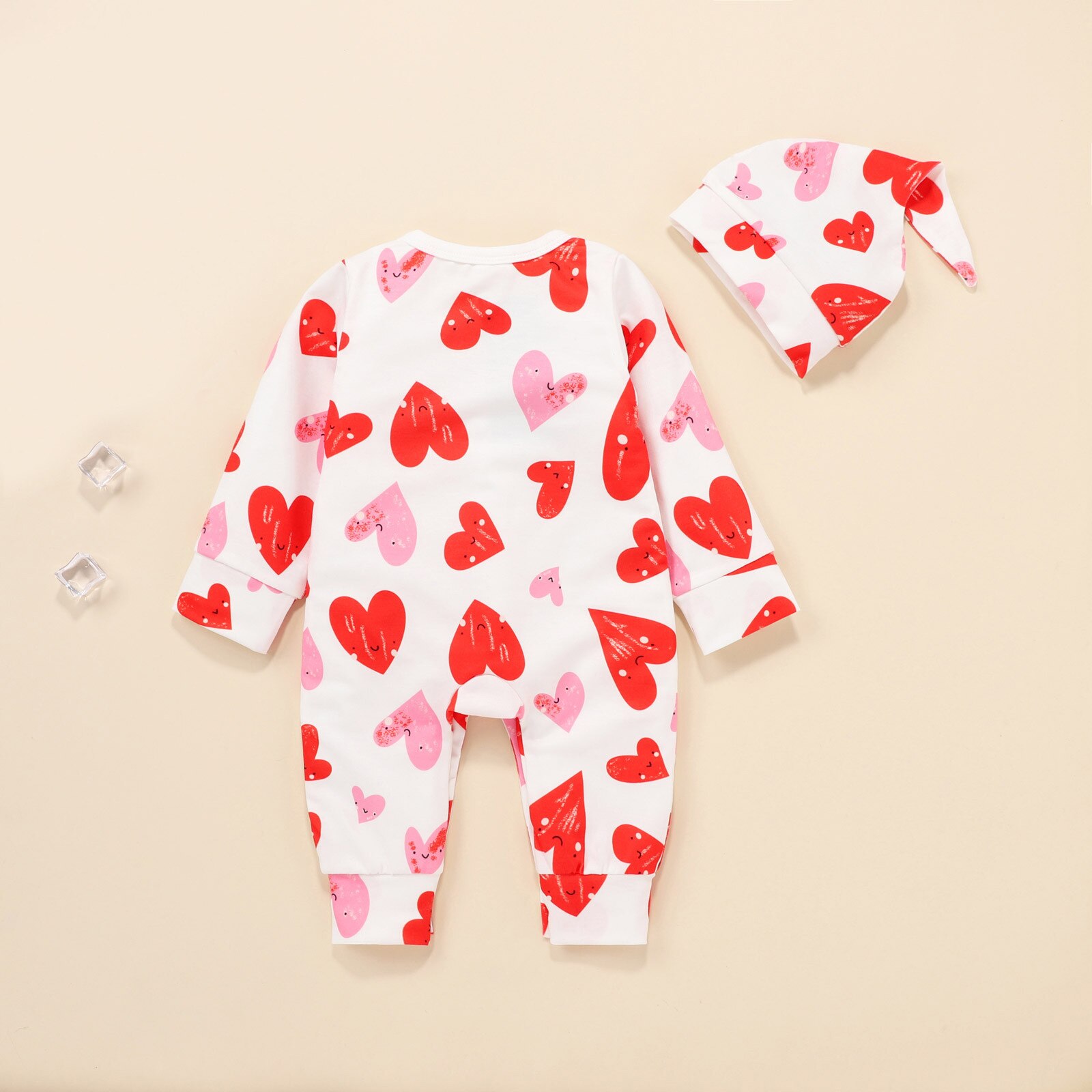 Romper Newborn Infant Baby Boy Clothes 3 to 6 months Girls Valentines Love Heart Printing Long Sleeve Romper+Hat Outfits