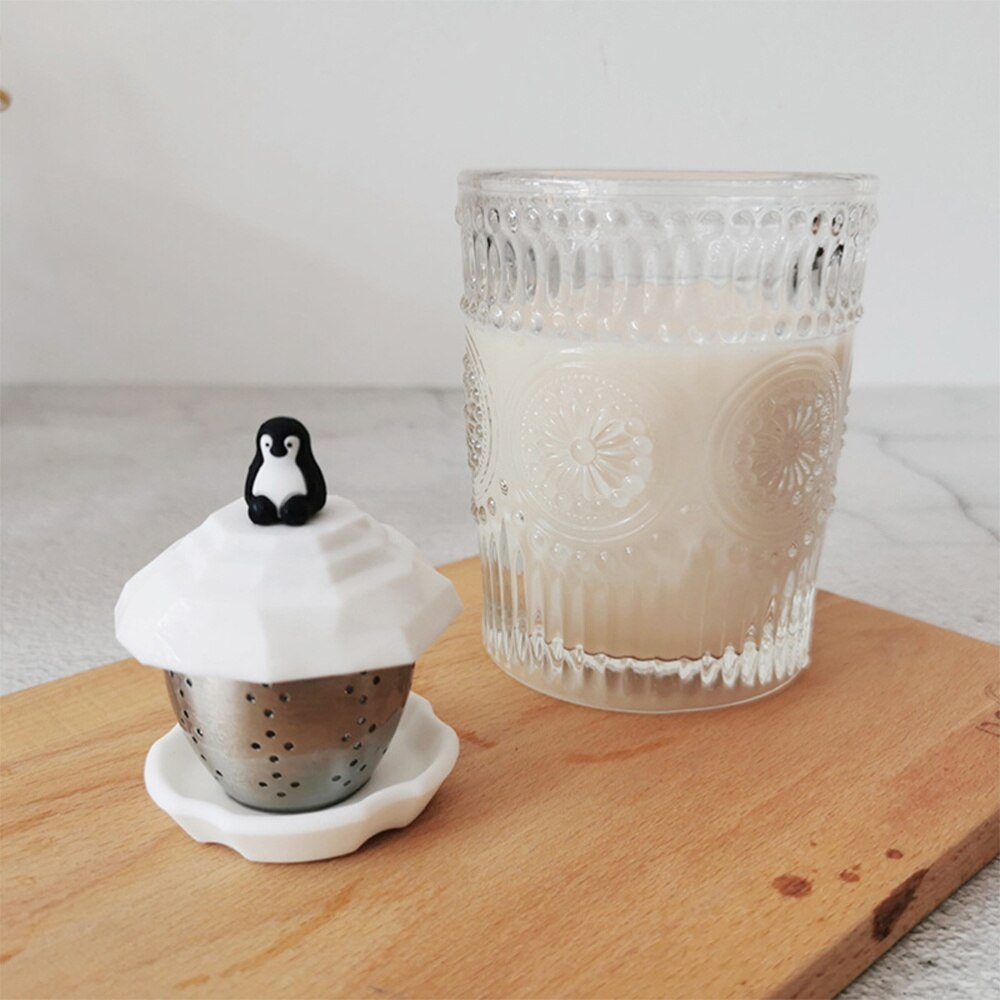 Edelstahl Tee Infuser Filter Pinguin Tee Sieb Tee Filter Tee Leckage Tee Kunst Werkzeug für Haus (Weiß)
