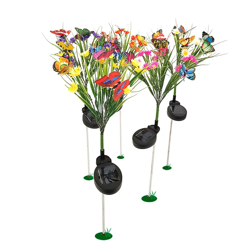 Solar Garden Lights Wild Flower Chrysanthemum Stake Lawn Lamp Waterproof Garden Butterfly Lamps Yard Art for Home Decoration