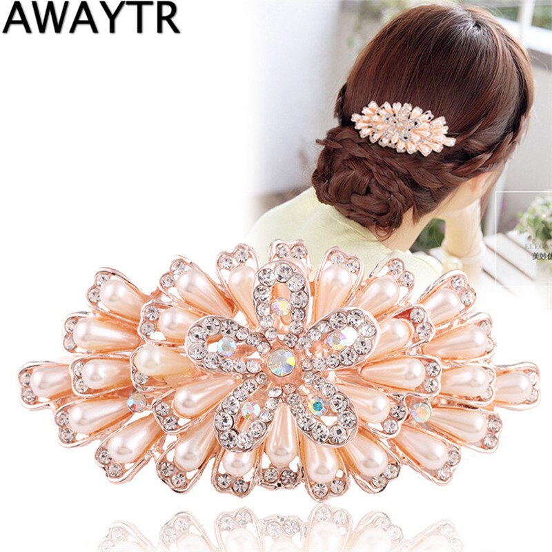 Hair Ornaments AWAYTR Female Hairpins Peacock Hairpin Pearl Cystal Hair Clips Women Hair Jewelry Rhinestone Barrettes: 01