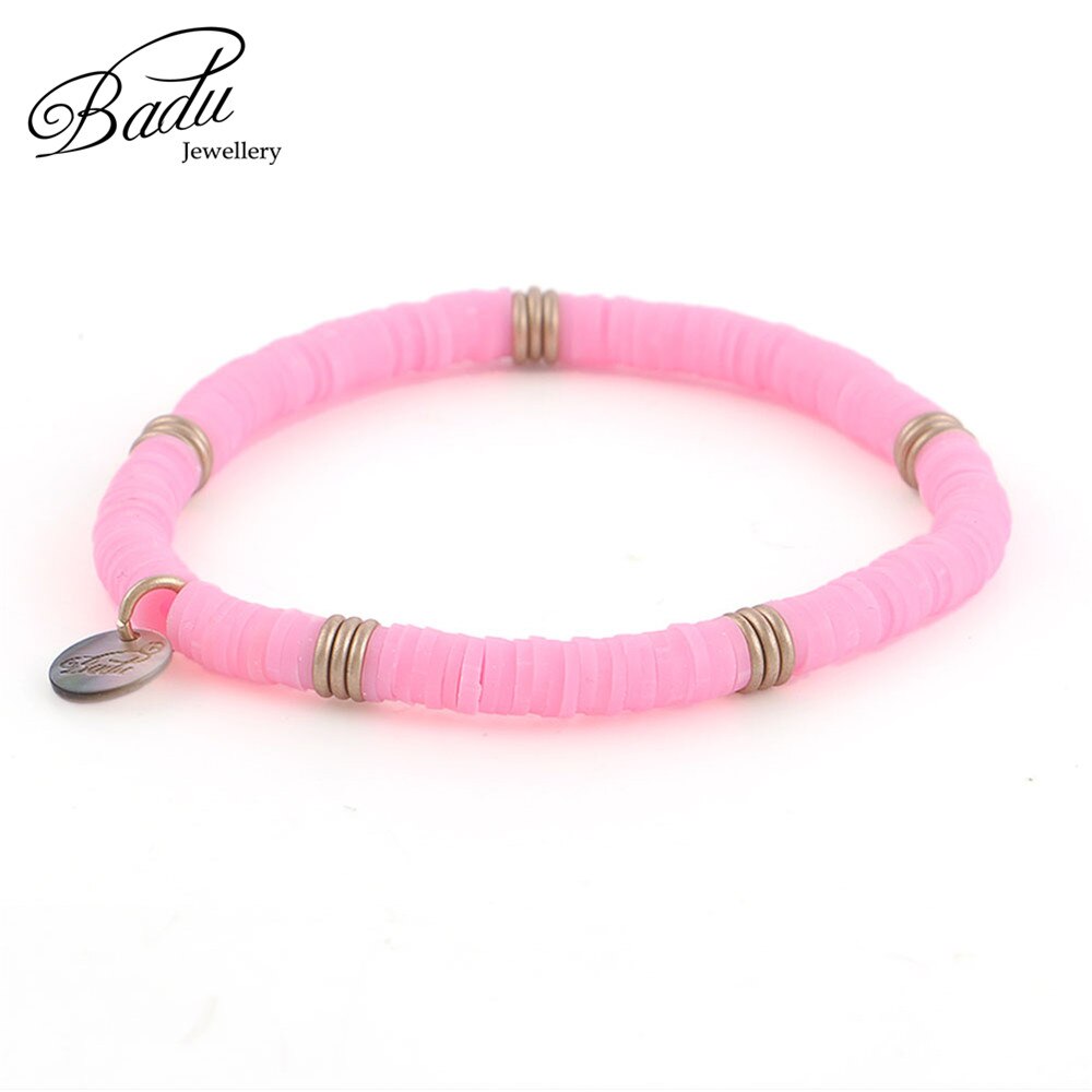 Pulseira de contas de argila e badu, bracelete com berloque de polímero e argila, boho, joia para mulheres, dia das bruxas, bracelete