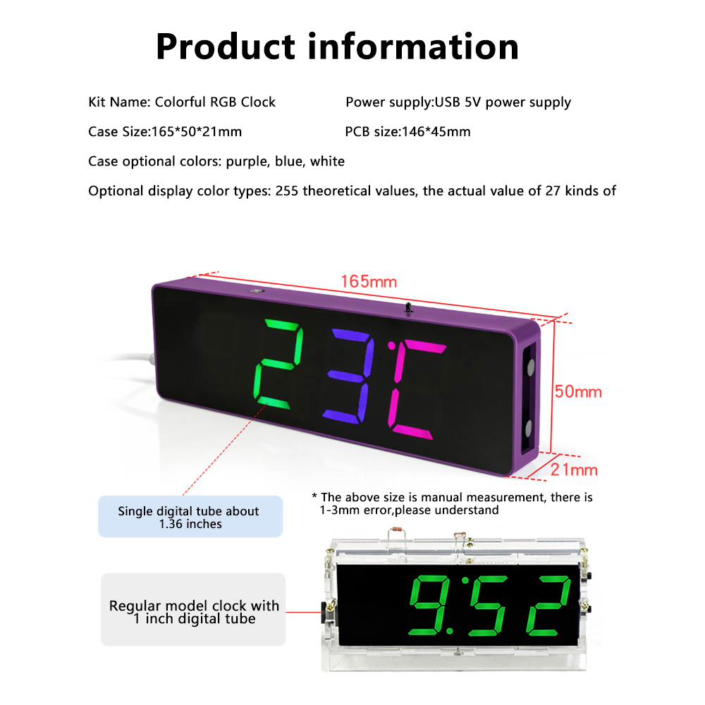 DIY Bausatz Elektronische Uhr LED Mikrocontroller Lözehn ÜSpund Praktische Ausbildung Produktion Bunte RGB Uhr verlieren Teile