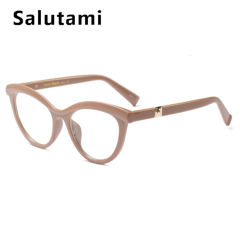 Øjenbue stel rød leopard brille stel til kvinder luksus mærke rund cat eye klare briller kvindelige transparente nuancer: Kaki klar