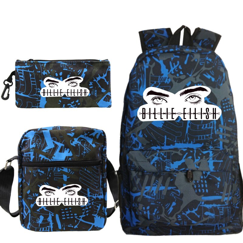 BILLIE EILISH-mochila con estampado de dibujos animados para estudiantes, conjunto de 3 Uds., bolsa de viaje informal Unisex, bolso de hombro: Púrpura