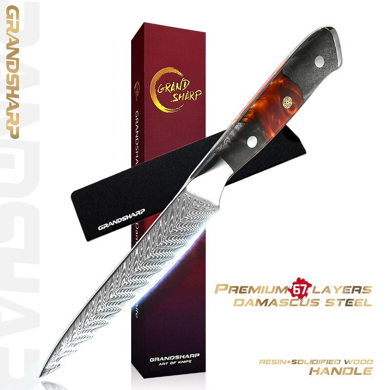 1-5 Pcs Damascus Kitchen Knife Set VG10 Japanese Steel Chef Knives Boning Knife Utility Knife Meat Vegetable Cutter GRANDSHARP: Utility Knife