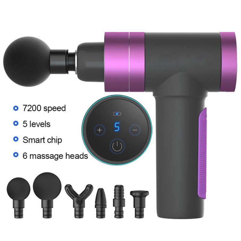 Tiefe Gewebe Muskel Massage Pistole Entspannung Abnehmen Gestaltung Schmerzen Linderung Massagegerät Vibration Fascial Pistole Für Männlich-weibliche USB Ladung: Violett-6Massage Kopf