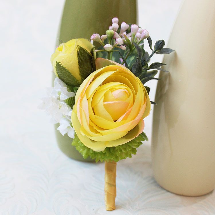Bright Yellow Wedding Flowers Forset Fairy Bridesmaid Wrist Corsage Outstanding Groomman Boutonniere ZHF06: Style D Boutonniere