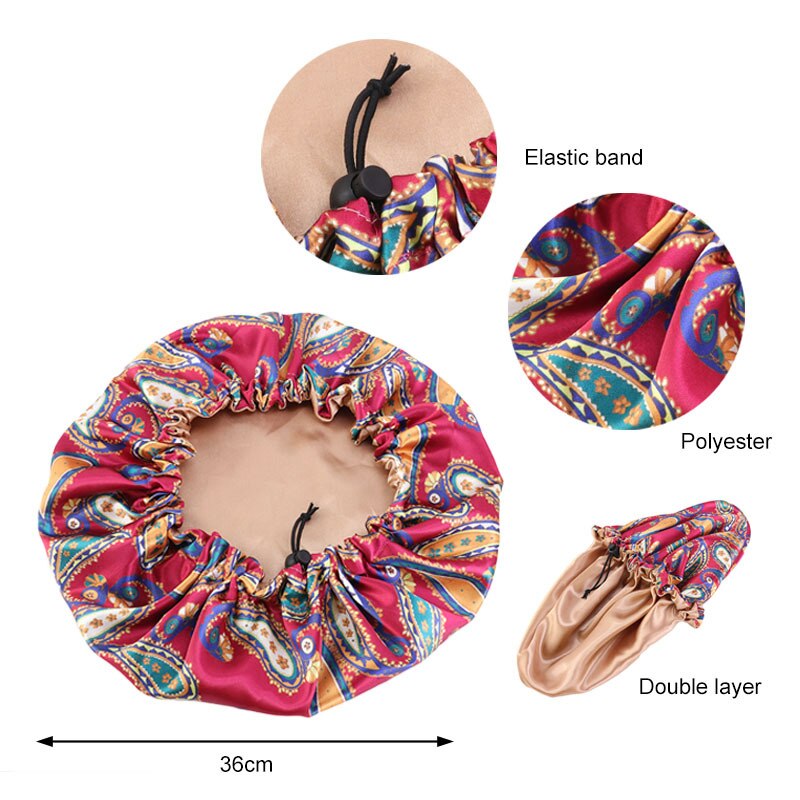 36cm Double-sided Hair Caps Reversible Satin Bonnet Hat Ajustable Silky Night Sleep Cover Cap Hair Hat Hair Styling Accessories