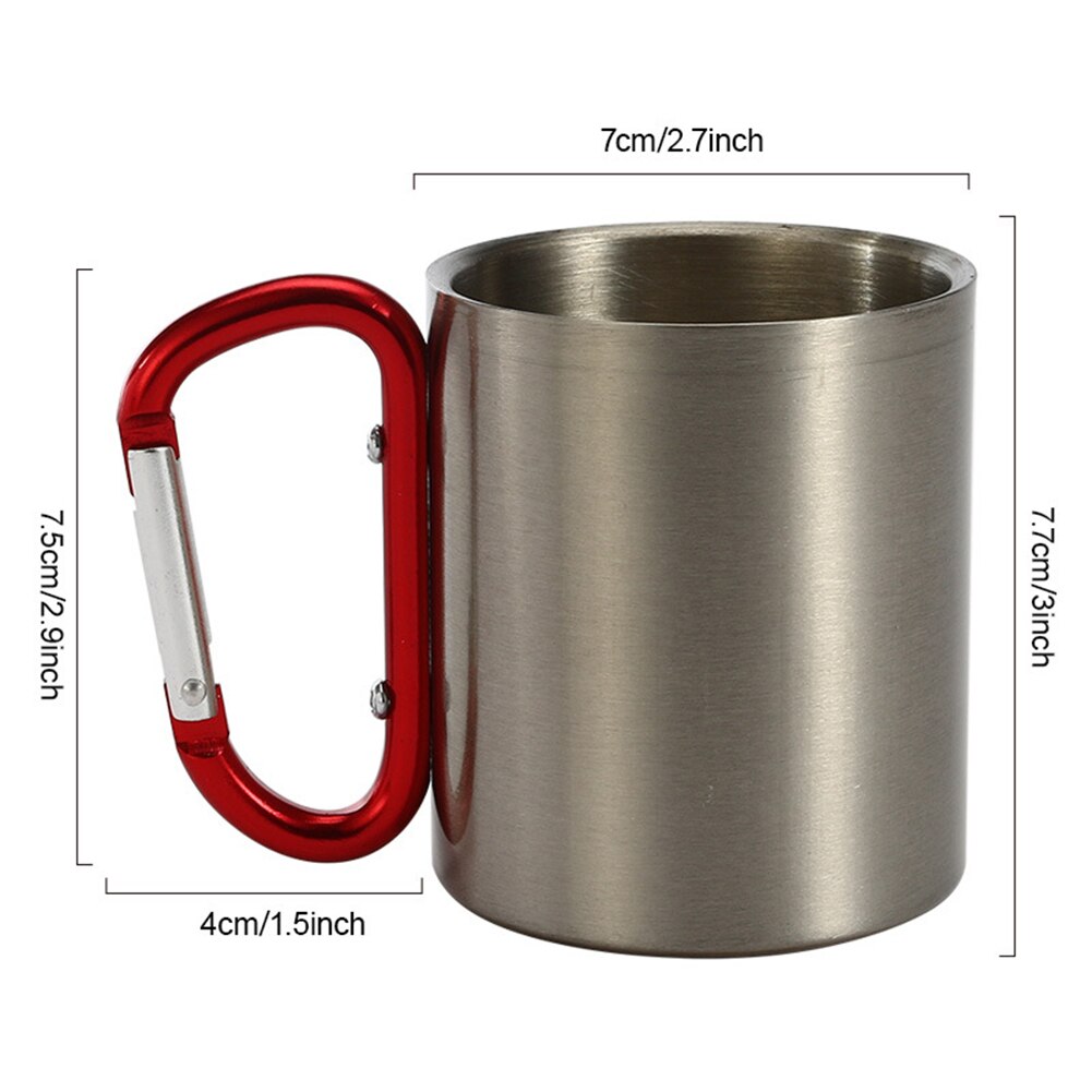 220-400ml koppar i rostfritt stål camping vandring klättring resa utomhus kopp dubbel vägg mugg med karbinhake handtag