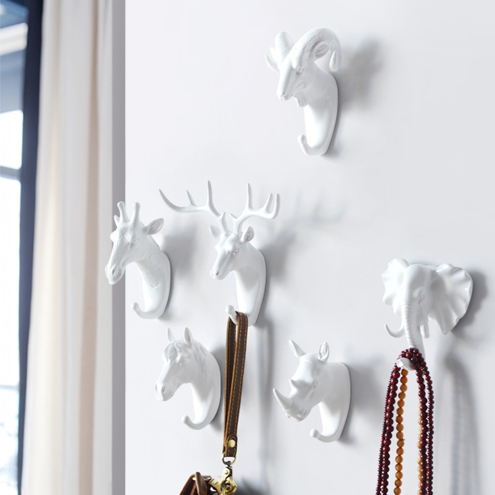 Perchero de pared con cabeza de ciervo, Perchero de ropa autoadhesivo sin marcar para animales, Perchero de exhibición para decoración del hogar, colgador de llaves de almacenamiento para pared
