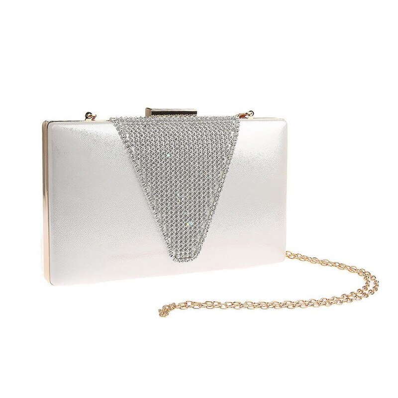 Women clutch bag luxury evening bags rhinestone bag simple bride bag dress brand handbag shoulder bags: silver white