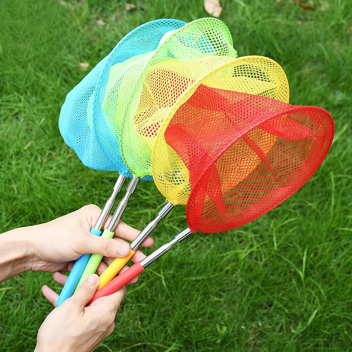 Colorful Kids Telescopic Butterfly Net, Extendable 34 Inches and Anti Slip Grip, Perfect for Catching Bugs Insect Small Fish