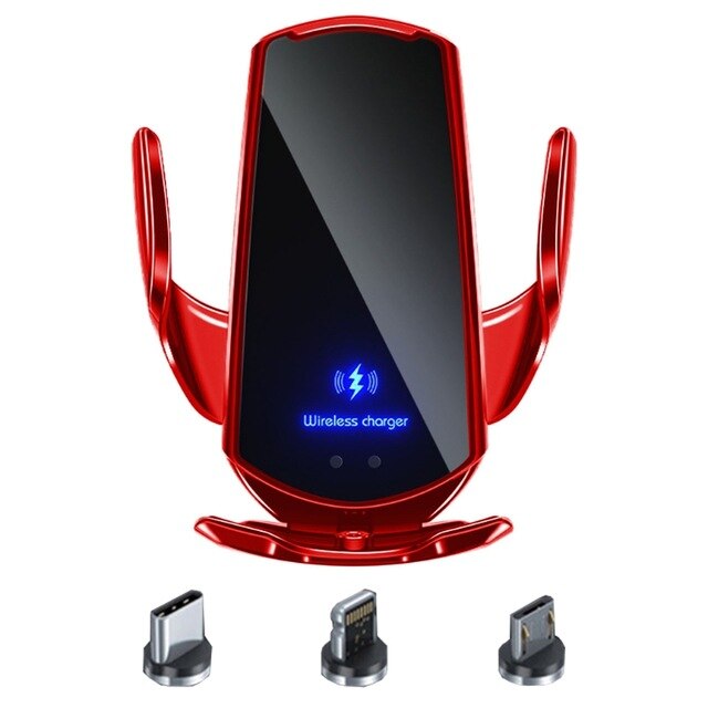 10W Smart Auto Draadloze Oplader Voor Iphone 12 Infrarood Auto Sensing En Auto Krimpen Draadloze Oplader: red