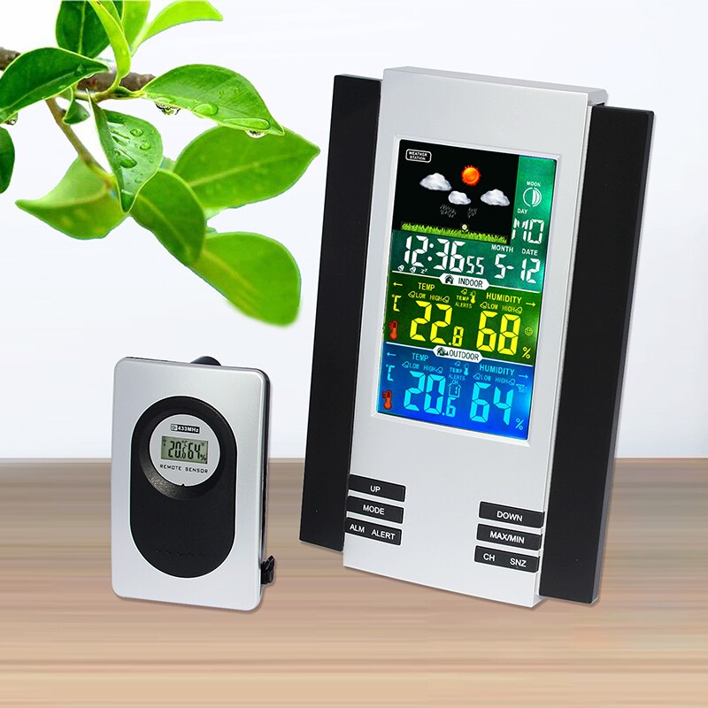 JIMEI H126G-COLOR-1 Draadloze Digitale Kleurrijke LCD Display Indoor Outdoor thermo-hygrometer Weerstation Klok met adapter