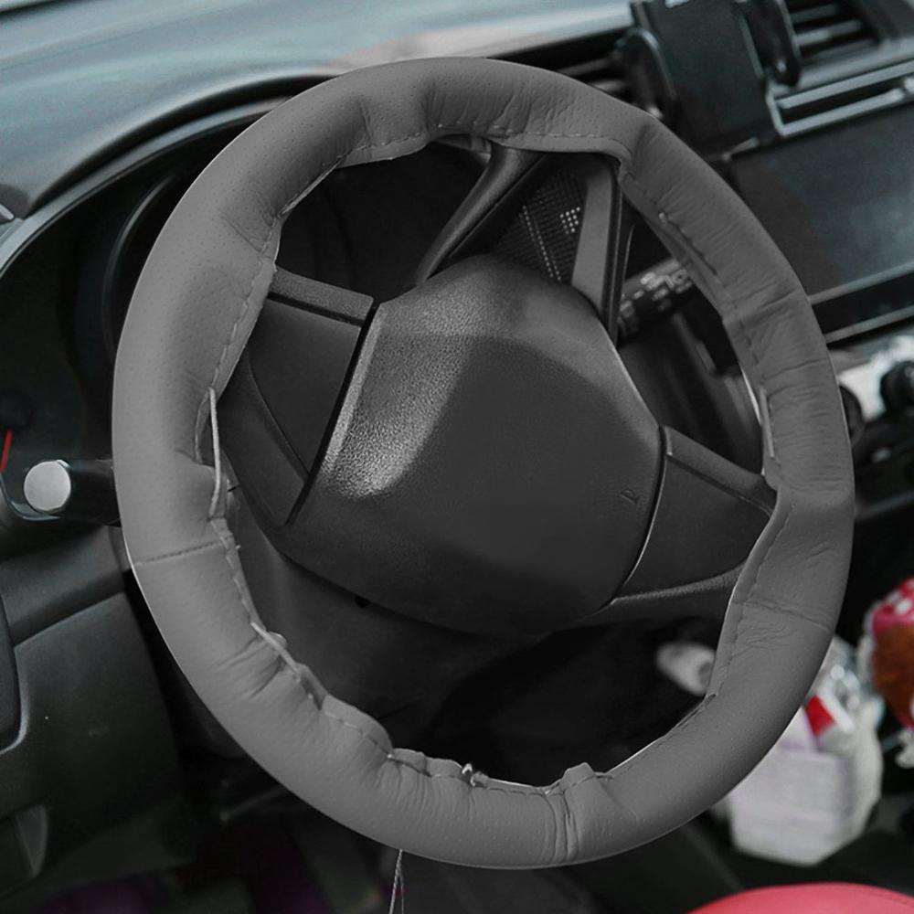 Nouvelle couverture de volant de voiture Auto douce de Texture de bricolage de 4 couleurs avec des aiguilles et des bâches de voiture en cuir artificiel de fil: grey