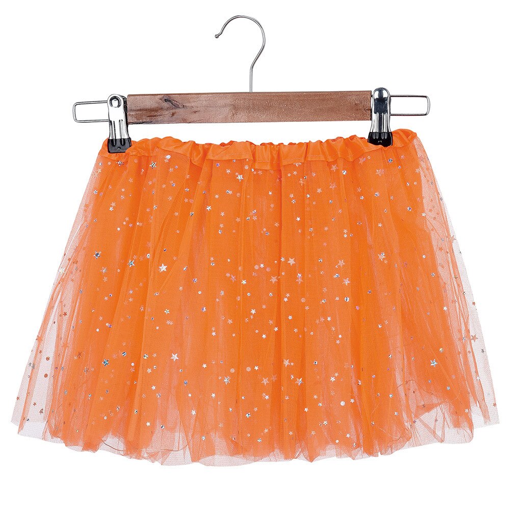 Girls Led Tutu Skirt Star Sequins Mesh Pleated Tulle With Led Small Bulb Colorful Luminous Party Dance Skirt Festival Cosplay: Orange