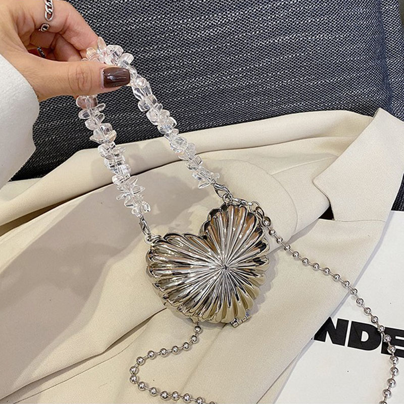 Personality Love Heart Mini Metal Lipstick Bag Brand Shoulder Bags for Women Chain Crossbody Bag Handbag and Purse Female Clutch: Clear