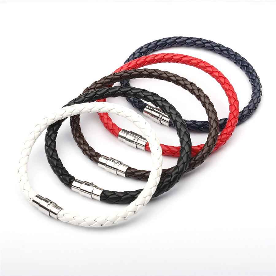 Pulseira de couro masculina, pulseira neutra de aço inoxidável preta