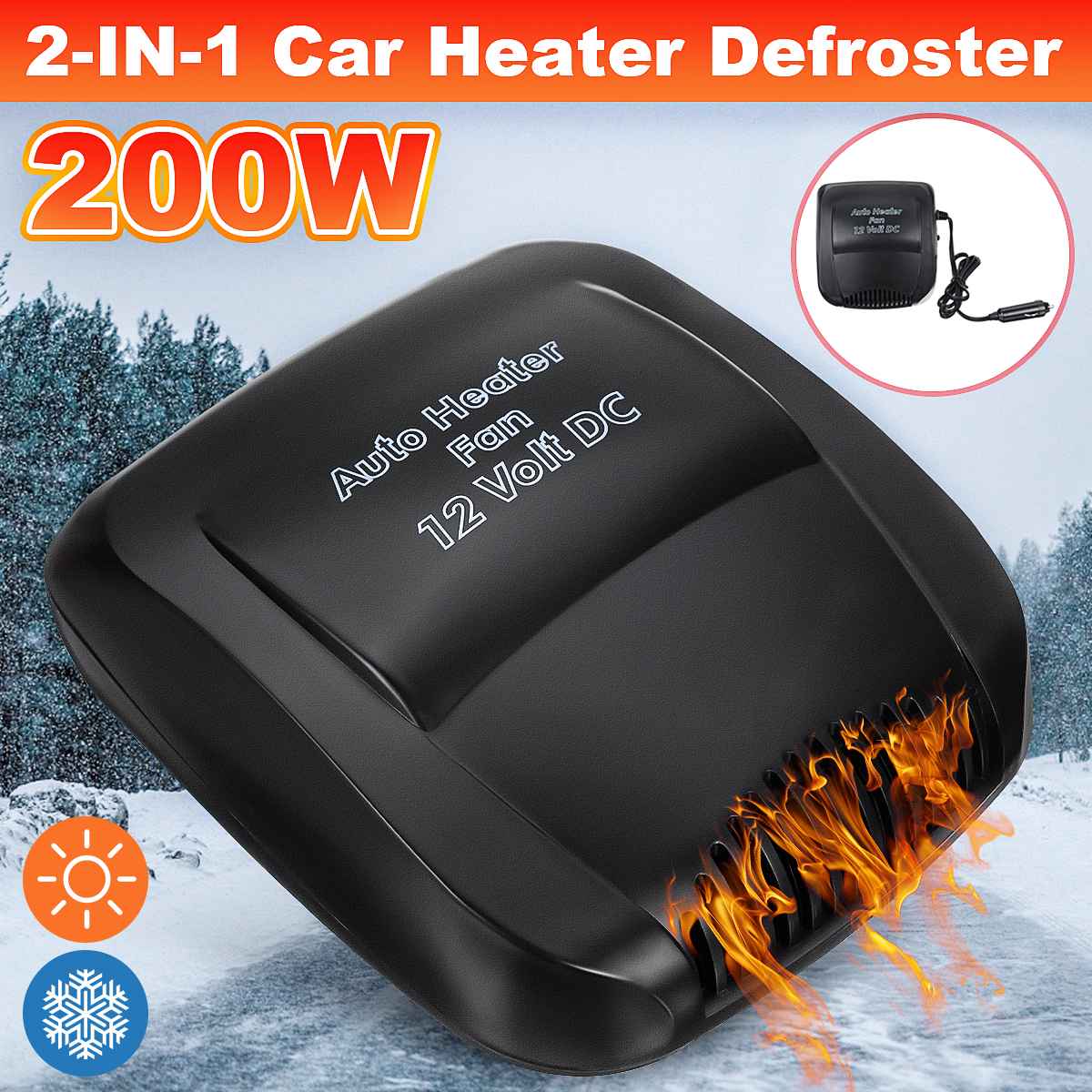 2-in-1 Car Heater Car Electric Heater Vehicle Snow Defogger Air Defroster Demister Heating & Cooling Fan With Cigarette Lighter