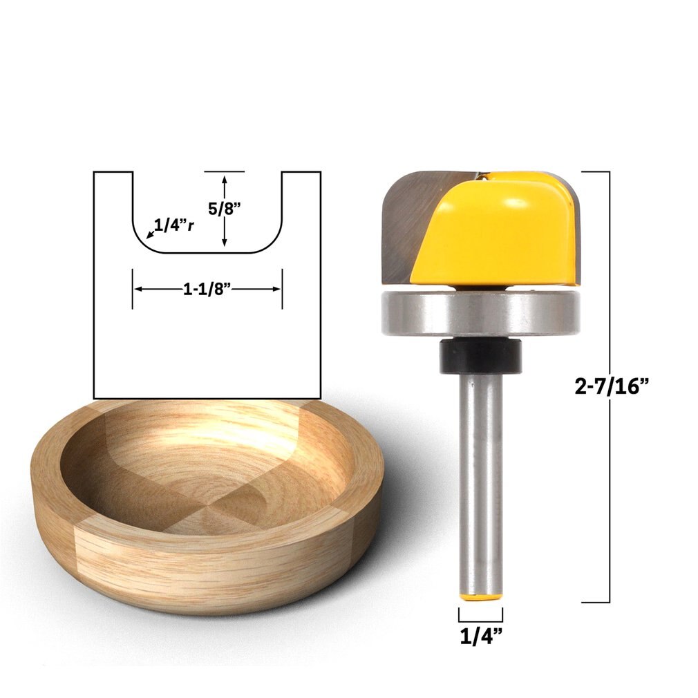 1-1 / 8 "Diameter Bowl Tray Router Bit 8 Mm" Shank Wood Tools Concave Radius Router Bits for Woodworking