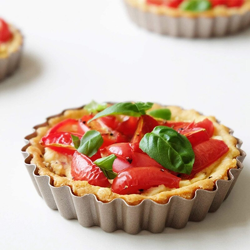 Plat à tarte, Mini-Quiche 4 pouces fond amovible en étain antiadhésif, pour cuisson au four en acier au carbone or moule à tarte.(4 paquets)
