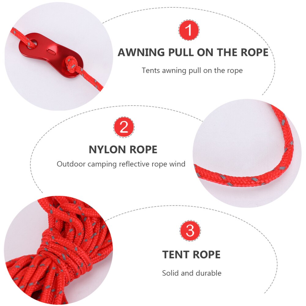 6 pces 4 metro guyline tenda corda corda reflexiva tenda cabo com 2-eye corda tensores para acampamento caminhadas mochila cor aleatória