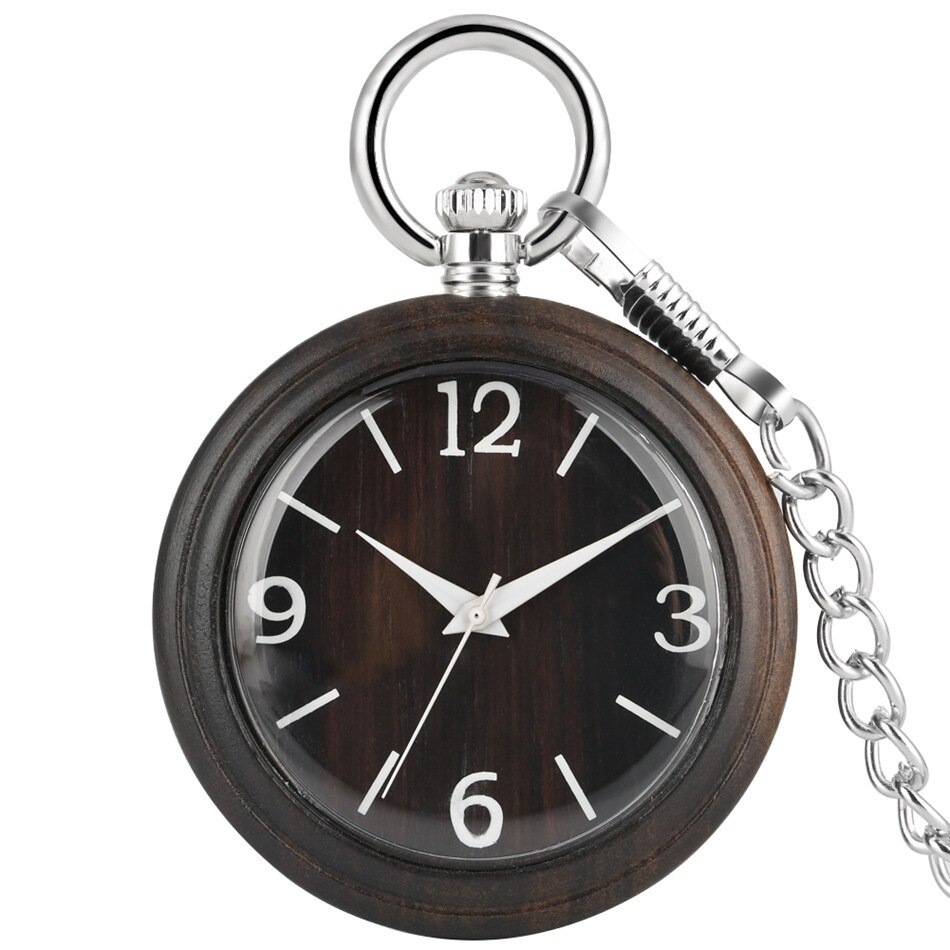 Witte Arabische Cijfers Analoge Weergave Quartz Retro Horloge Natuurlijke Houten Hanger Sieraden Pocket Klok Mannelijke