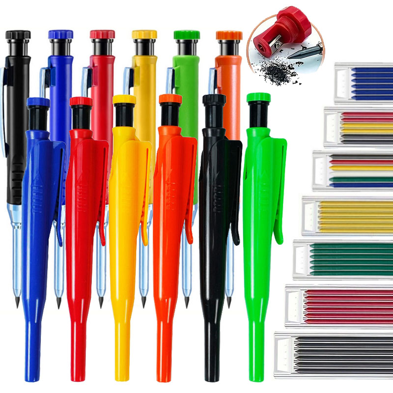 2.8mm Solid Carpenter Pencil with Pencil Cap and Built-in Sharpener for Deep Hole Mechanical Pencil scribing Marking Woodworking