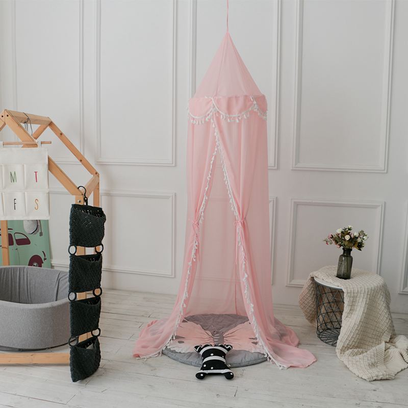 KAMIMI Nuovo bambino Camera Palla di Pelo Nappa Della Decorazione Della Casa Del Merletto e Letto per Bambini chiffon Petalo Tenda Volant Zanzara Netto