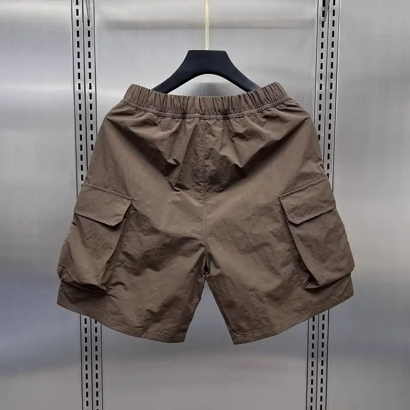 Højtaljede cargoshorts til kvinder sommer tynde, løse, hurtigttørrende shorts med brede ben, koreanske, solide sportsshorts med snøre
