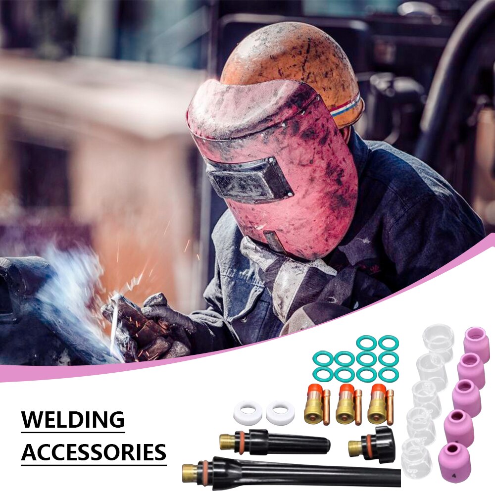31PCS TIG Welding Torch Accessories Stubby Gas Lens Pyrex Glass Cup Kit For WP-17/18/26 Welding Accessories