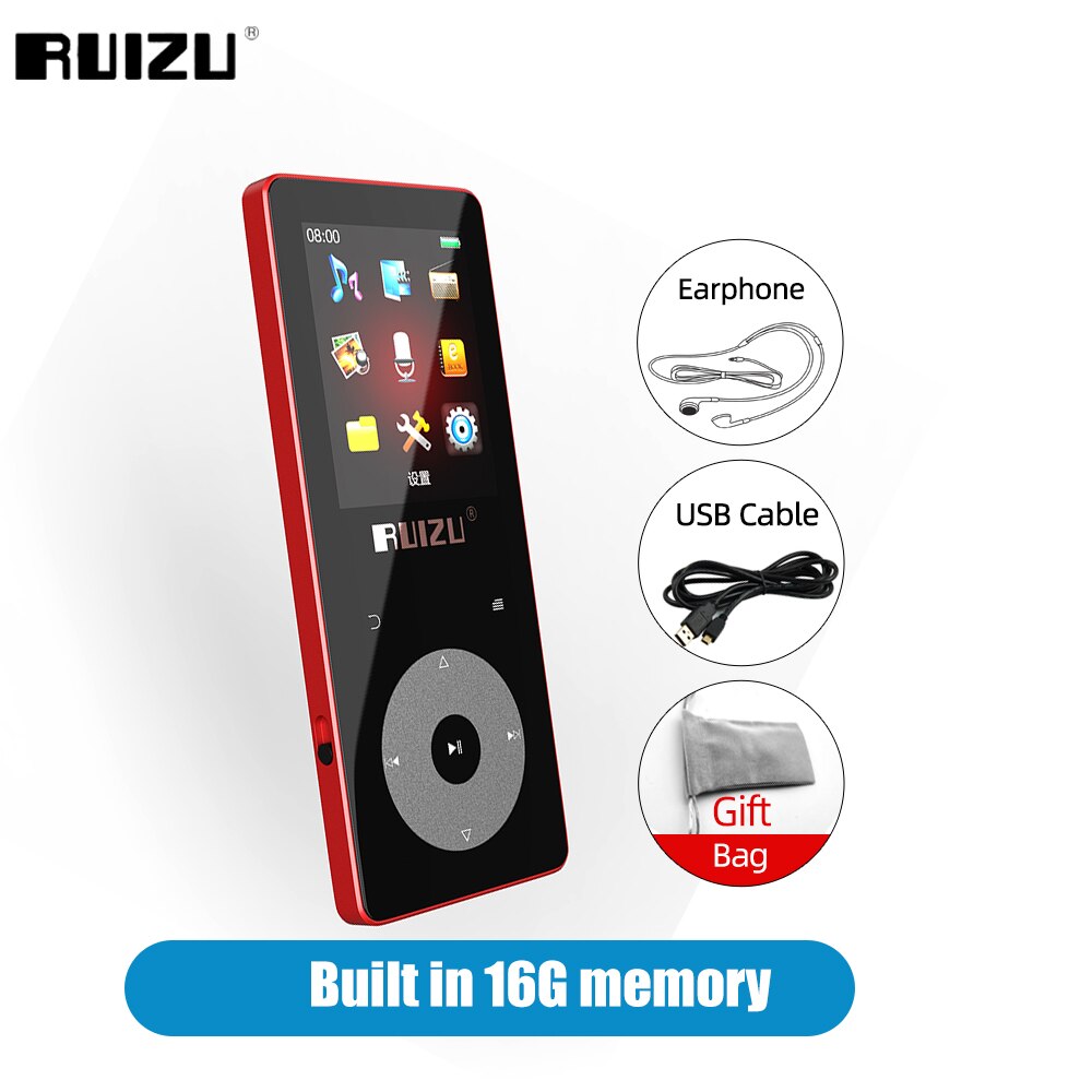 RUIZU – lecteur MP3 Hifi à écran tactile X02B, avec Bluetooth 5.0, haut-parleur intégré, Support de carte TF, Radio vidéo, enregistrement, Ebook: 16G Red