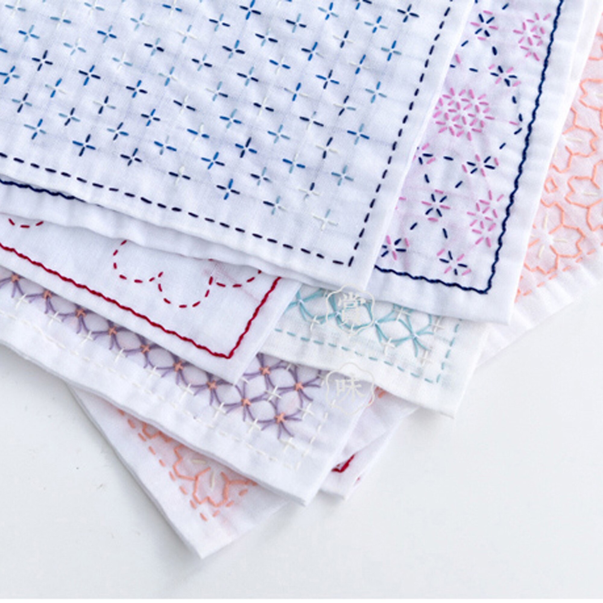 Sashiko kit,Pre-printed pattern, Sashiko Sampler Kit,10 patterns option,DIY for Crafters, Beginner Kits,White Towel Kit