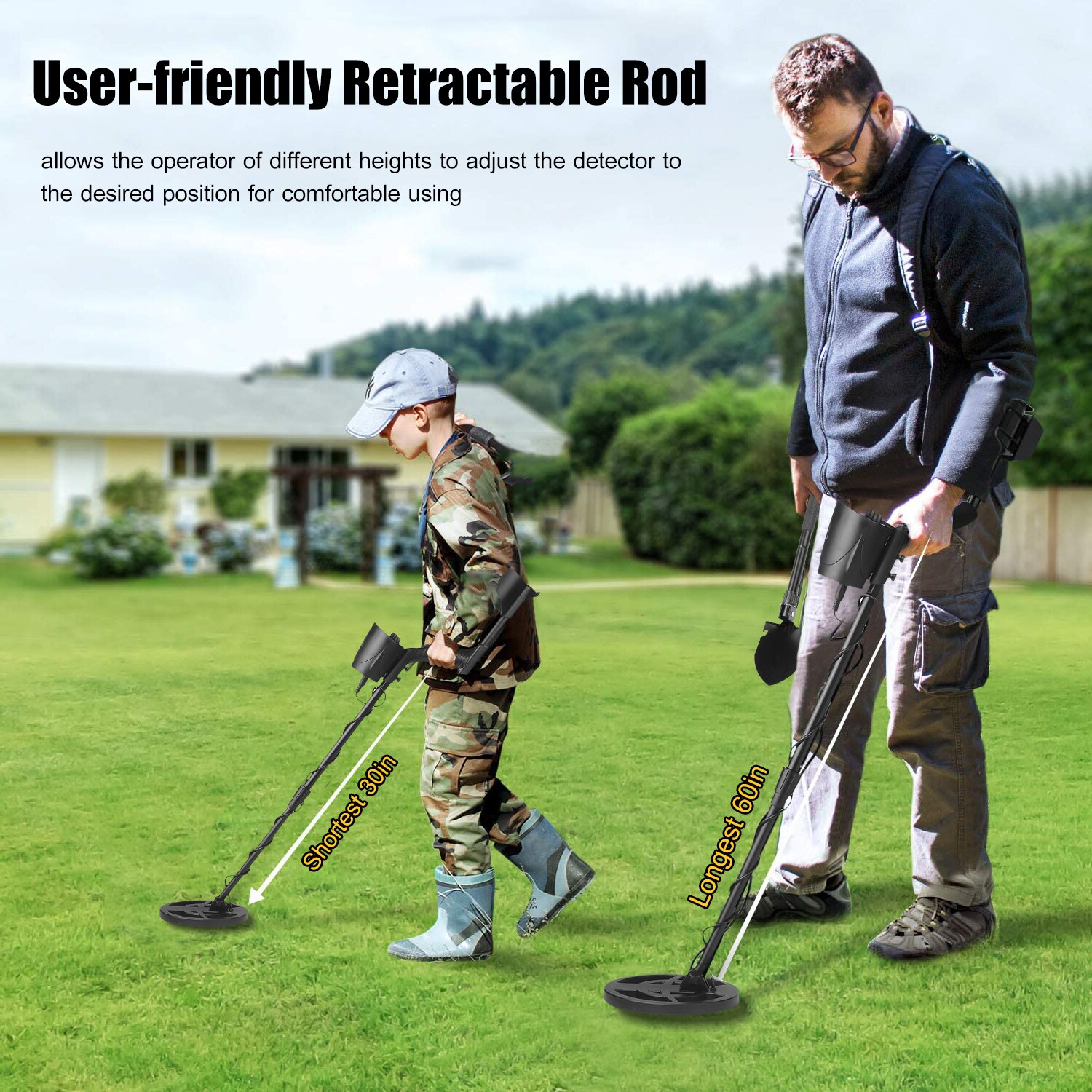 Metal Detector Dual Mode High-Accuracy Metal Finder w/ Waterproof Search Coil Adjustable Stem Treasure Gold depth metal detector