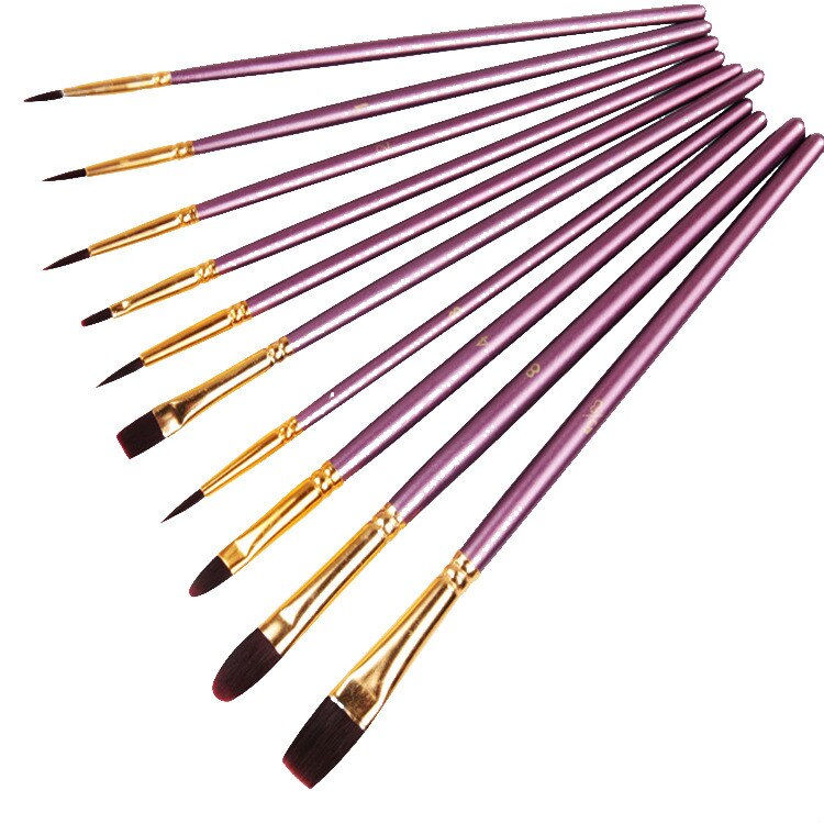 10Pcs/set Nylon Artist Paint Brush Watercolor Acrylic Wooden Handle Painting Brushes Art Supplies Stationery: D