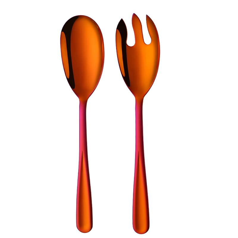 2Sets Salad Spoon Fork Stainless Steel Kitchen Utensils Food Pasta Server Public Buffet Restaurant Serving Tools: Rainbow03