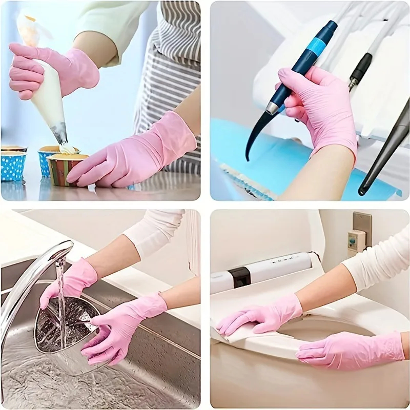 100/50/20PCS Light Pink Disposable Nitrile Gloves Light Pink Gloves For Kitchen Waterproof Anti-static Durable Cooking Tools