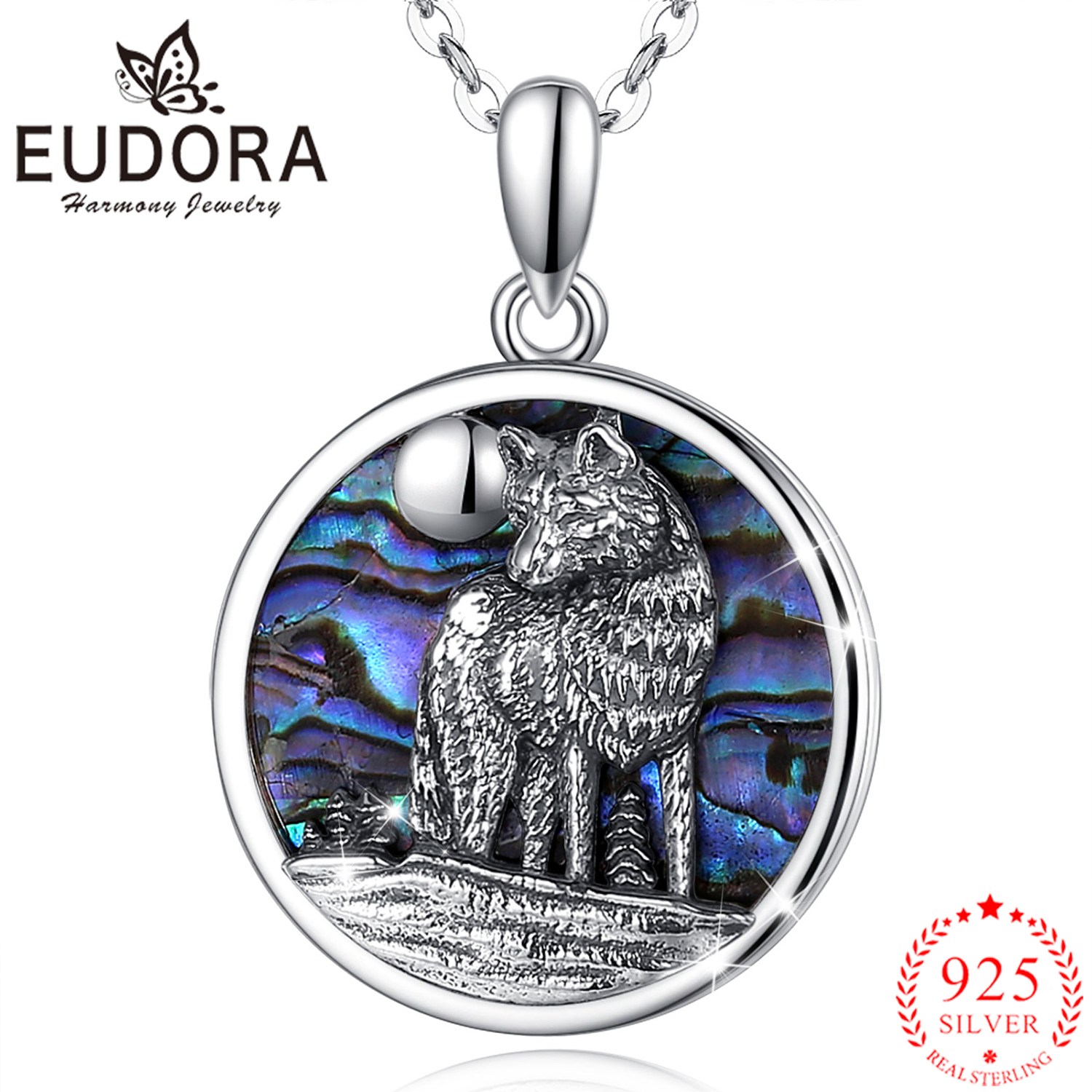 Eudora 925 sterling silber abalone muschelkopf wolfsanhänger mutter auster blau farbenfroh feine halskette schmuck für führungskraft
