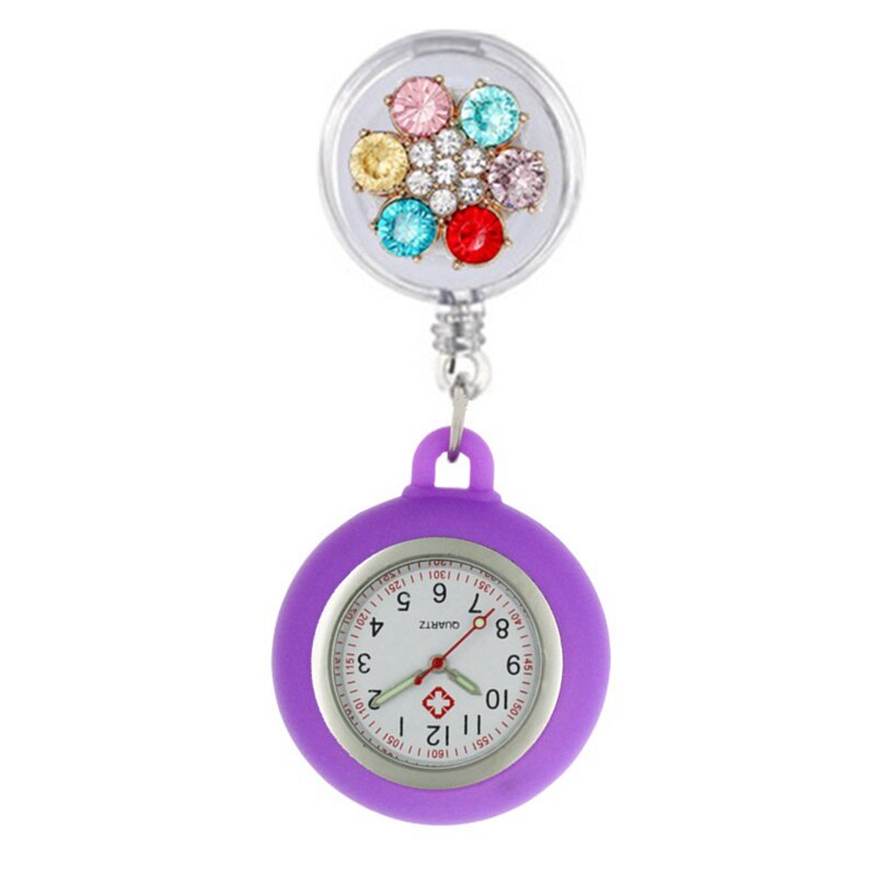Reloj de bolsillo de silicona para enfermera y doctor, cronógrafo retráctil con piedras de cristal coloridas, para hospital: 8
