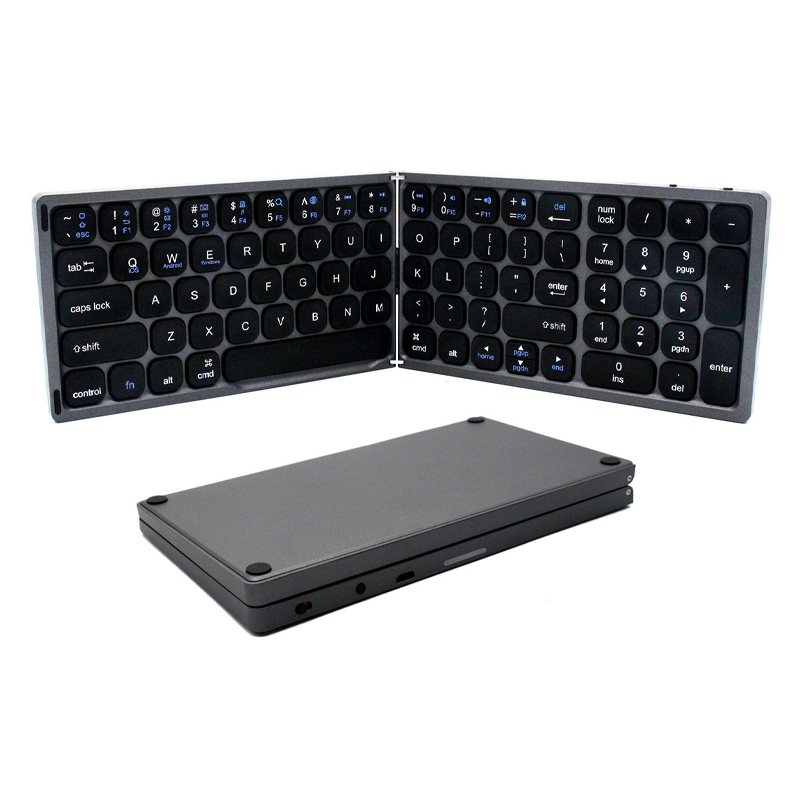 Faltbare Bluetooth-Tastatur mit Ziffernblock, kabellose Klapptastatur in voller Größe, wiederaufladbare tragbare Reisetastatur: Gold / Grüner Schalter