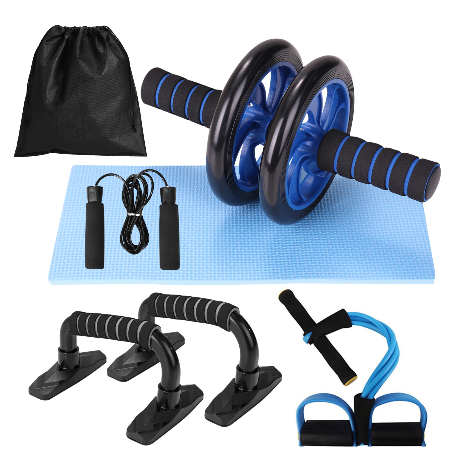 5in1 AB Wheel Roller Kit Push-ups Stands Abdominal Press Wheel Pro w/ Push-UP Bar Jump Rope Knee Pad abs workout for Home Gym: Type D 1