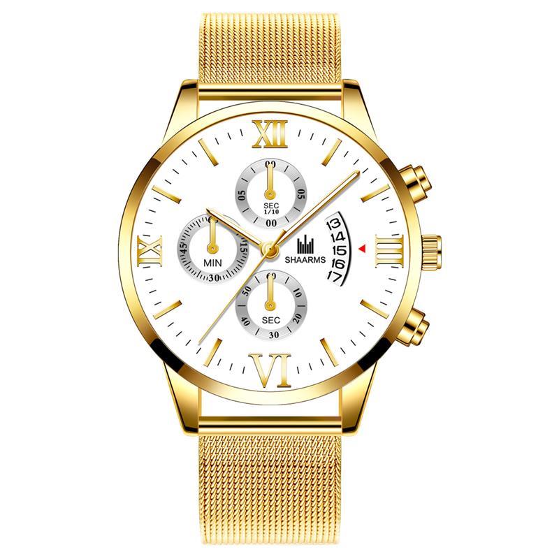 SHAARMS-Reloj de pulsera de acero inoxidable para Hombre, cronógrafo de pulsera, de cuarzo, de negocios, a la: D