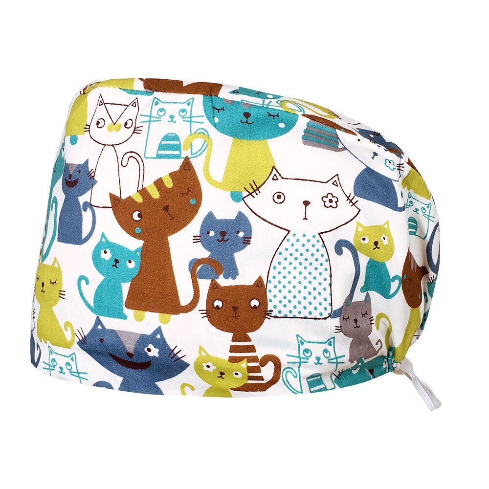 Gorros de trabajo con estampado de dibujos animados, , al por mayor, ajustable, nutricionista, hebilla elástica, gorras de fregado para mascotas: 82011